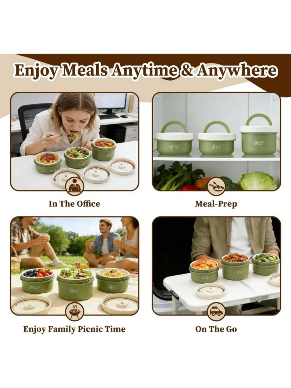 Stylish Bento Box Set for Adults - 3 Leak-Proof Ceramic Lunch Containers